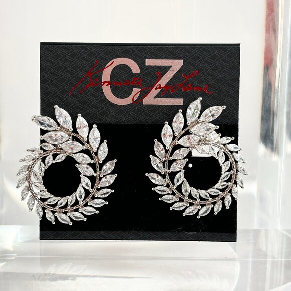 Kenneth Jay Lane Jewelry - NWT Marquise Cubic Zirconia Kenneth Jay Lane White Gold Spiral Foliage Clip Ons